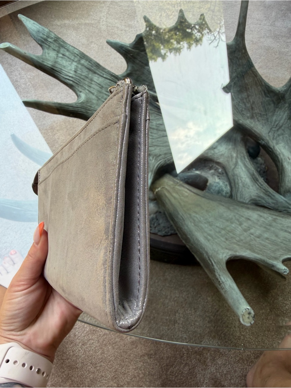 Coach Poppy NWOT Metallic Taupe Leather Wristlet Clutch PRISTINE - Picture 3 of 10